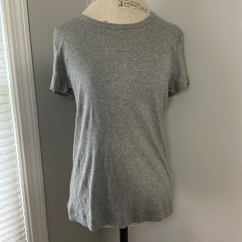 Three Dots Gray Tee Cut Out Neck Short Sleeves